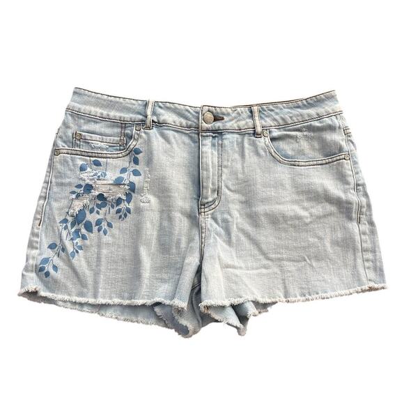 Sears R 1893 Roebuck & Co Distressed Jean Denim Shorts 14 Bird Leaf Embroidered - Picture 1 of 10